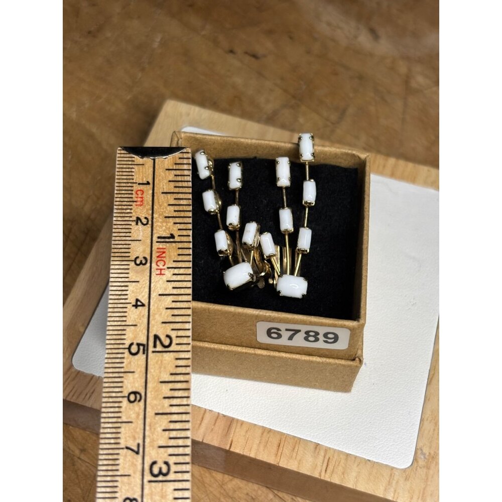 Vintage Gold-Tone Earrings With White Milk Glass Dangles Clip-On Style - Picture 2 of 6